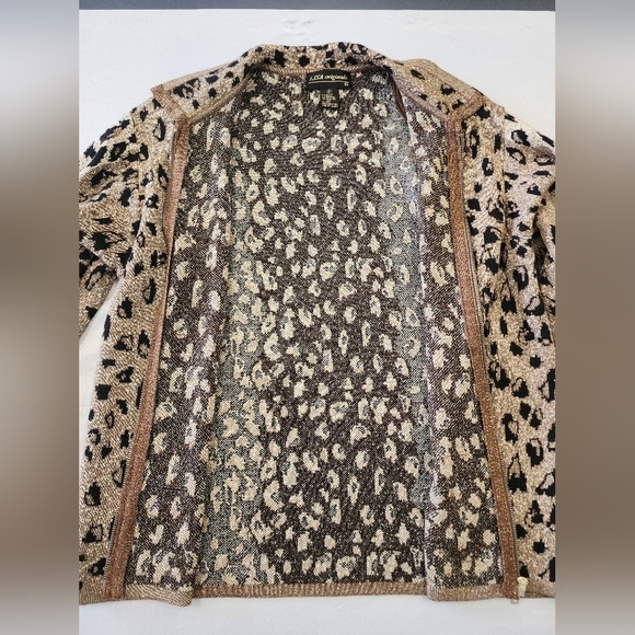 LISA Original Women's Leopard Print Zip Up Knit Jacket Shoulder Pad Cardigan, MD - Picture 11 of 16